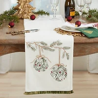Hanging Holly Ornaments Table Runner