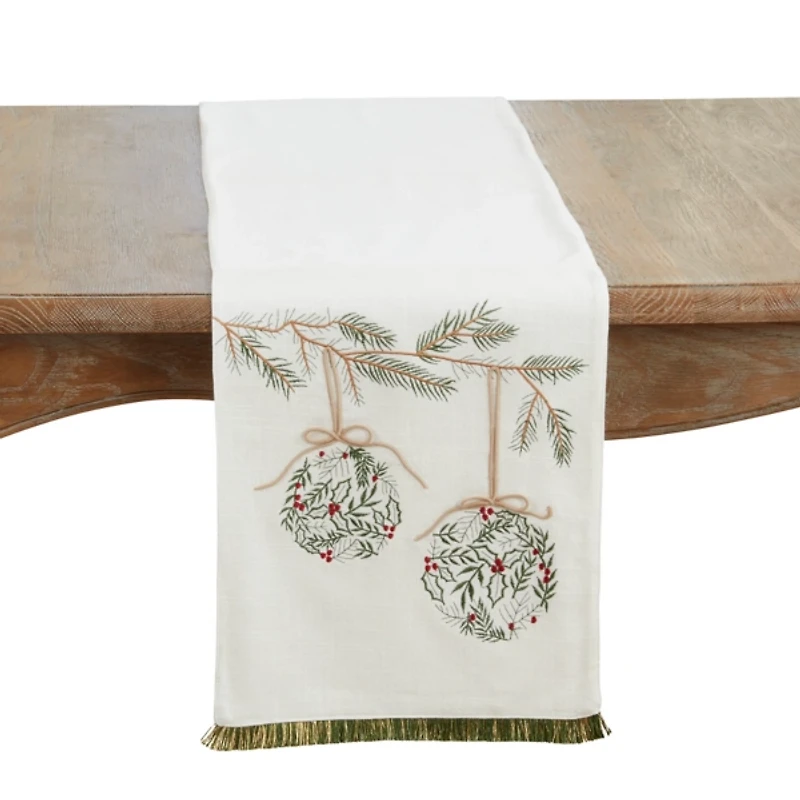 Hanging Holly Ornaments Table Runner