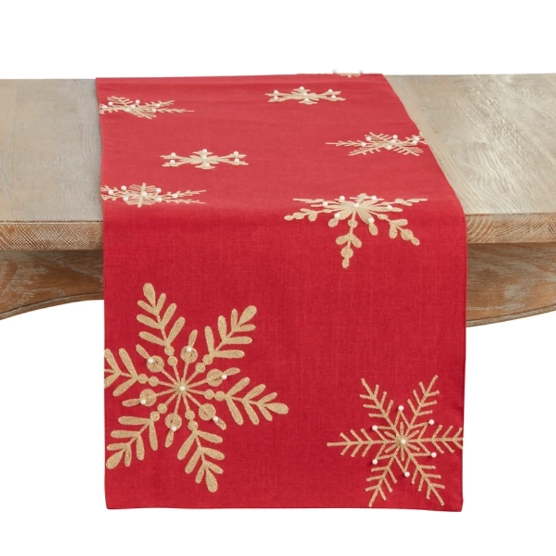 Red and Gold Snowflake Table Runner