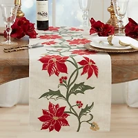 Embroidered Poinsettia Vine Table Runner