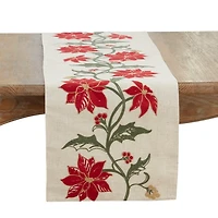 Embroidered Poinsettia Vine Table Runner