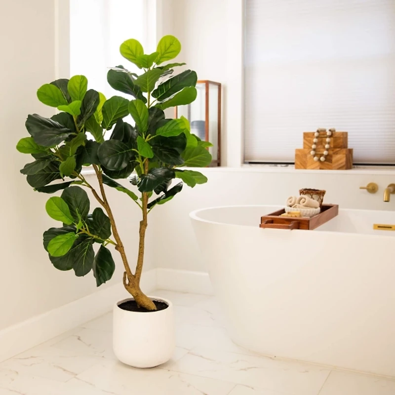 4 ft. Lush Fiddle Leaf Tree in White Planter