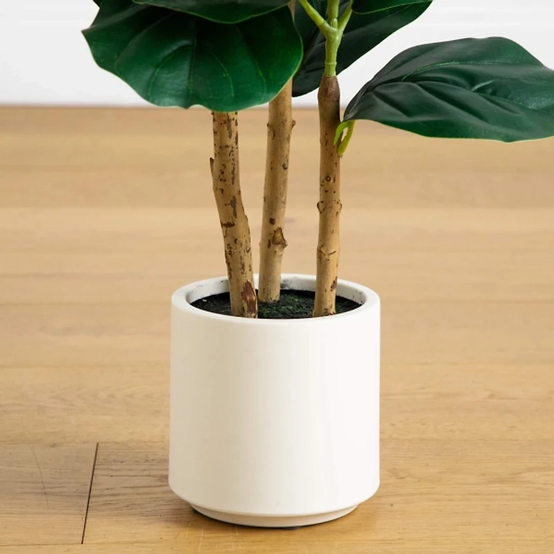 3 ft. Fiddle Leaf Tree in White Decorative Planter