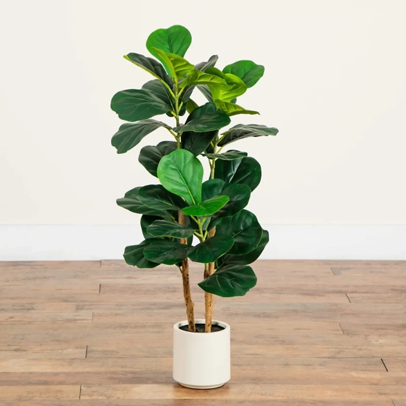 3 ft. Fiddle Leaf Tree in White Decorative Planter
