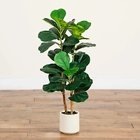 3 ft. Fiddle Leaf Tree in White Decorative Planter
