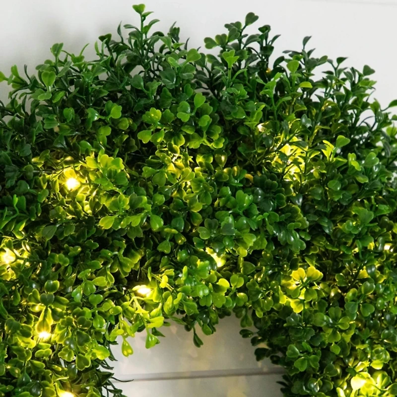 Pre-Lit Artificial Boxwood Wreath