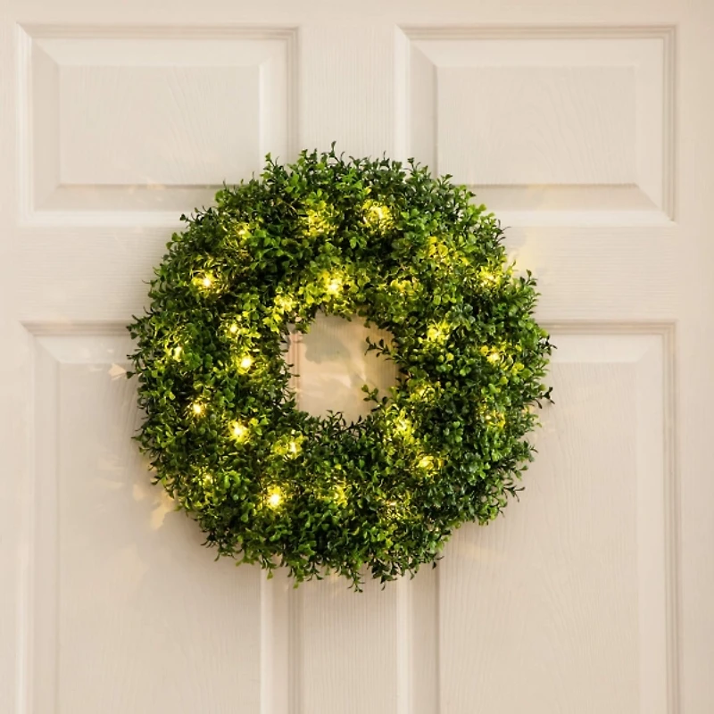 Pre-Lit Artificial Boxwood Wreath
