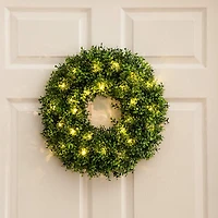 Pre-Lit Artificial Boxwood Wreath