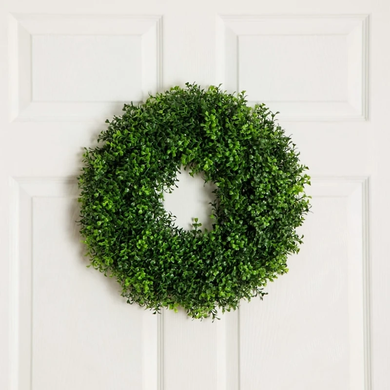 Pre-Lit Artificial Boxwood Wreath