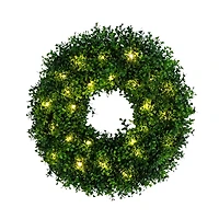 Pre-Lit Artificial Boxwood Wreath