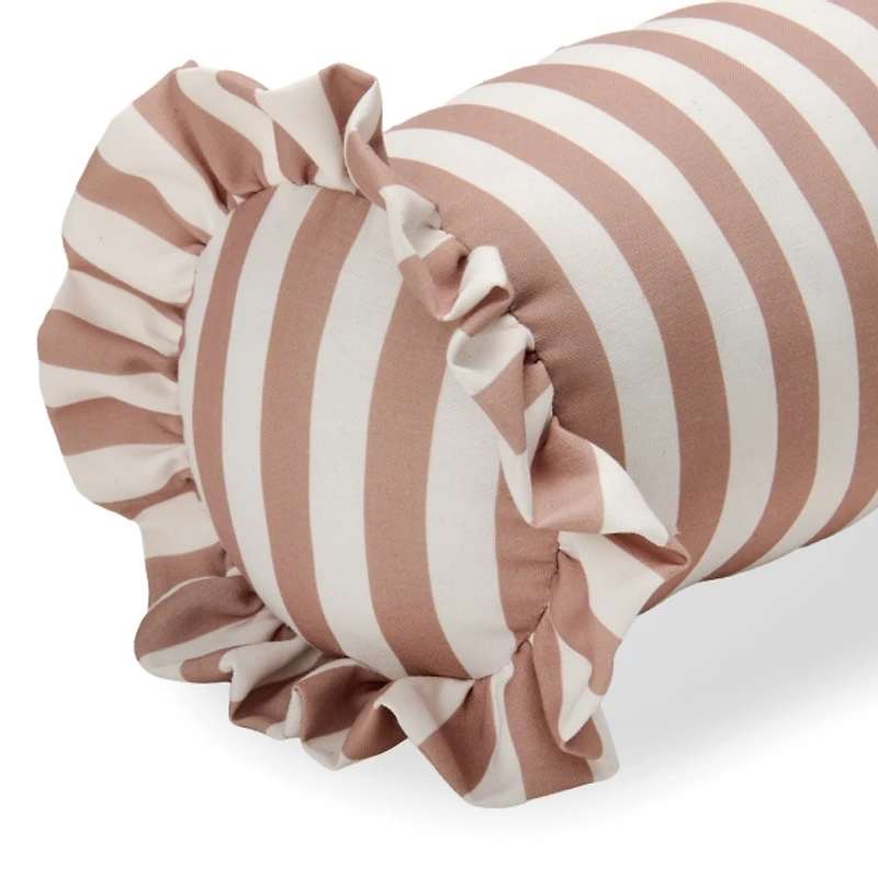 Taupe Striped Outdoor Bolster Pillow