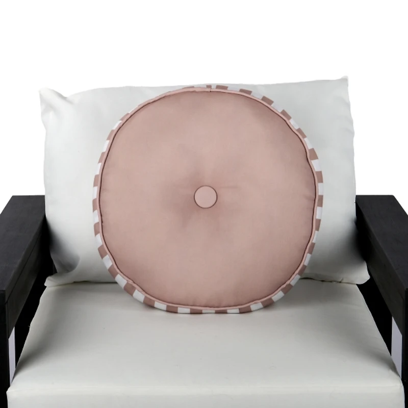 Round Taupe Striped Outdoor Pillow