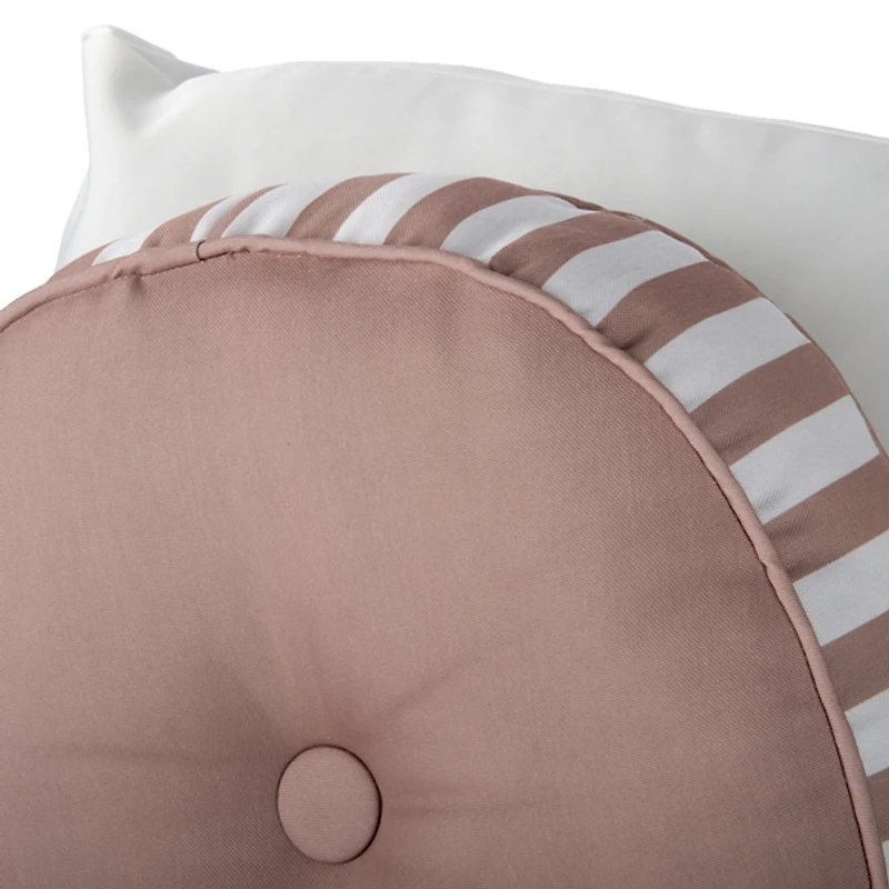 Round Taupe Striped Outdoor Pillow