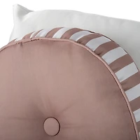 Round Taupe Striped Outdoor Pillow
