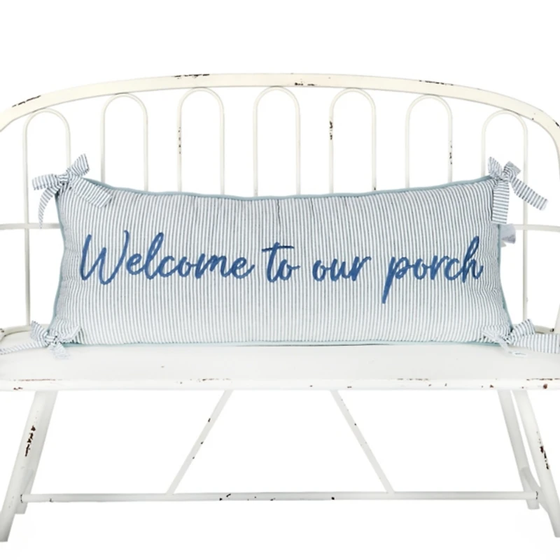 Welcome to Our Porch Striped Lumbar Pillow