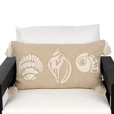 Neutral Seashell Trio Outdoor Lumbar Pillow