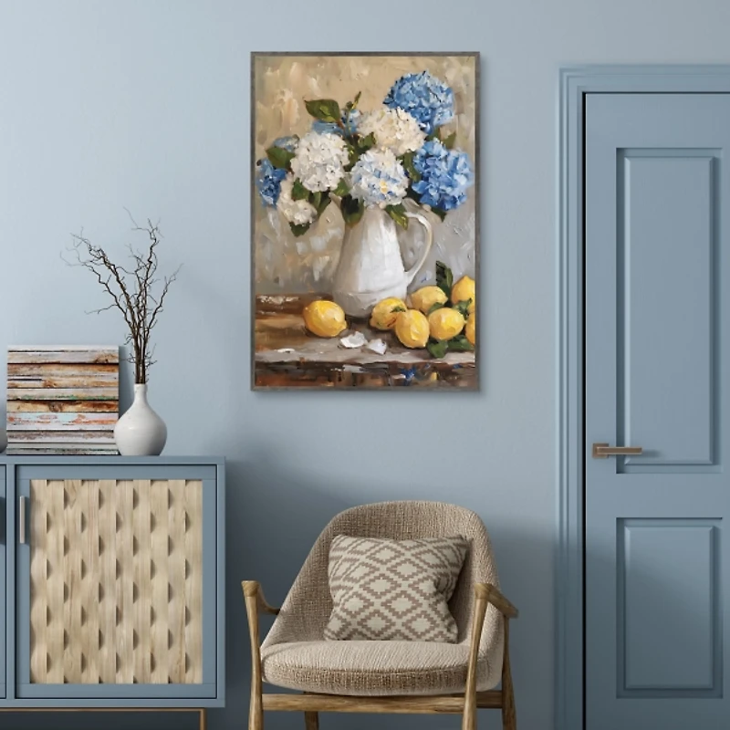Hydrangeas and Citrus Framed Canvas Art Print