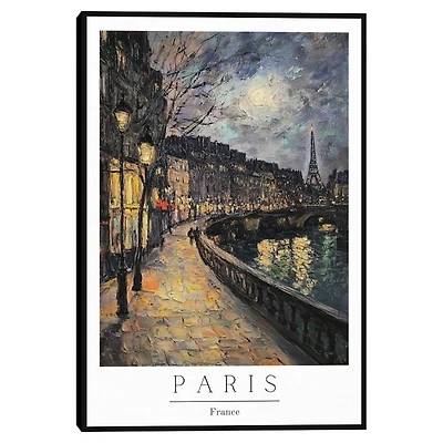 Paris Street Scene Framed Canvas Art Print