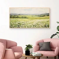 Green Field and Mountains Framed Canvas Art Print