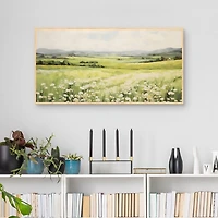Green Field and Mountains Framed Canvas Art Print