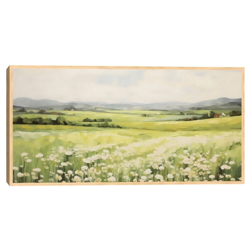 Green Field and Mountains Framed Canvas Art Print