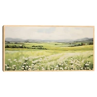 Green Field and Mountains Framed Canvas Art Print