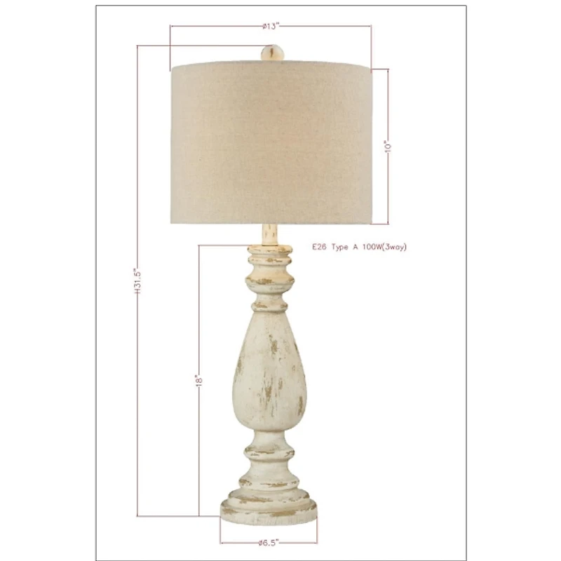 Twyla Distressed Cream Table Lamp