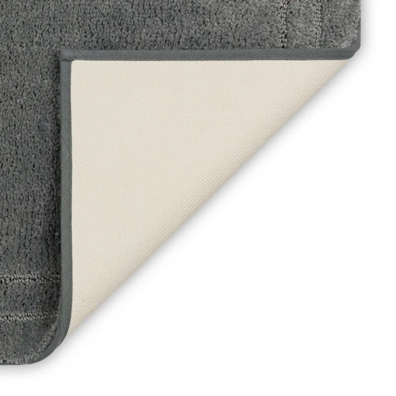 Diplomat Pewter Bordered Bath Rug, 40x24