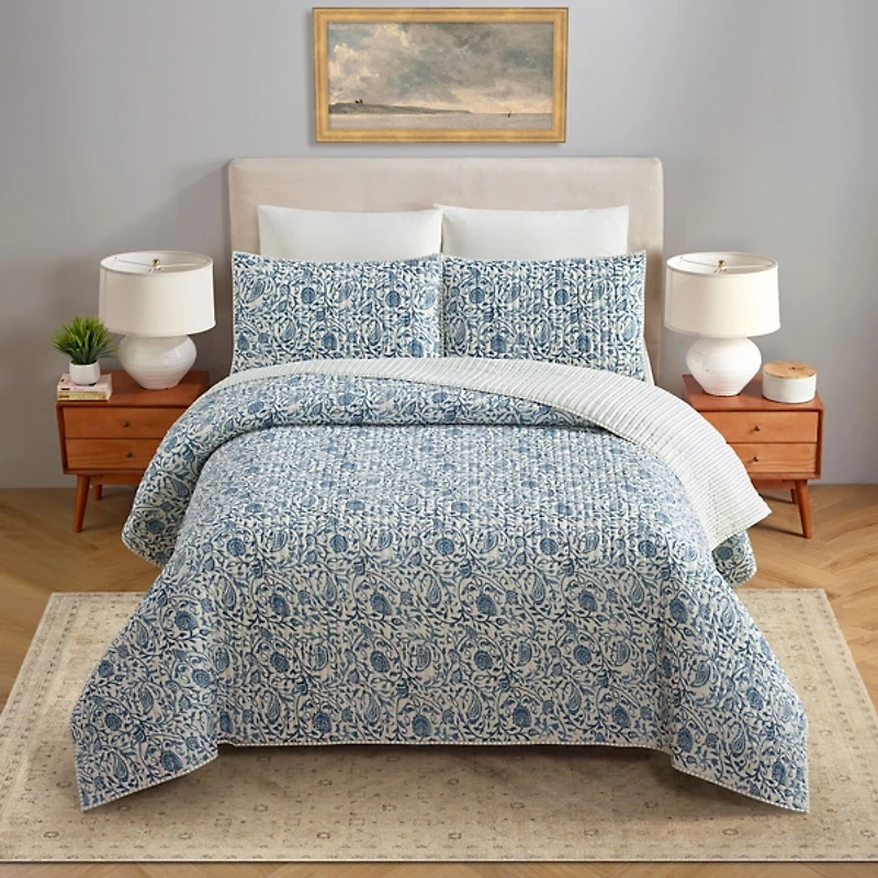 Blue Eden Paisley 3-pc. King Quilt Set