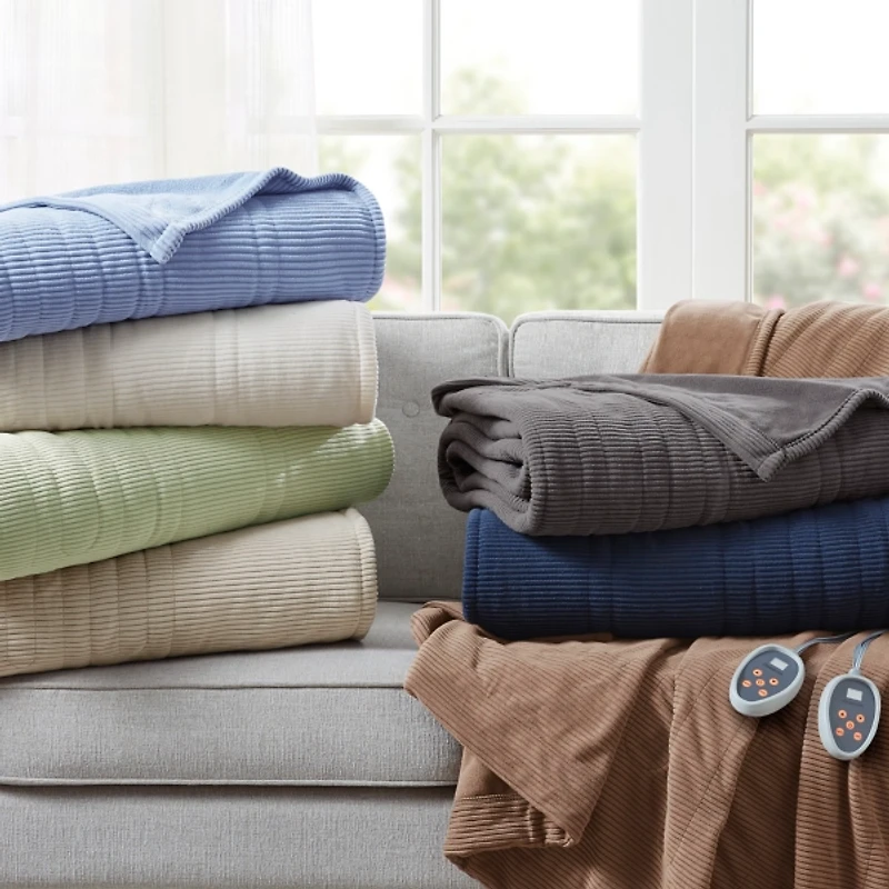Tan Beautyrest Micro Fleece Heated Queen Blanket