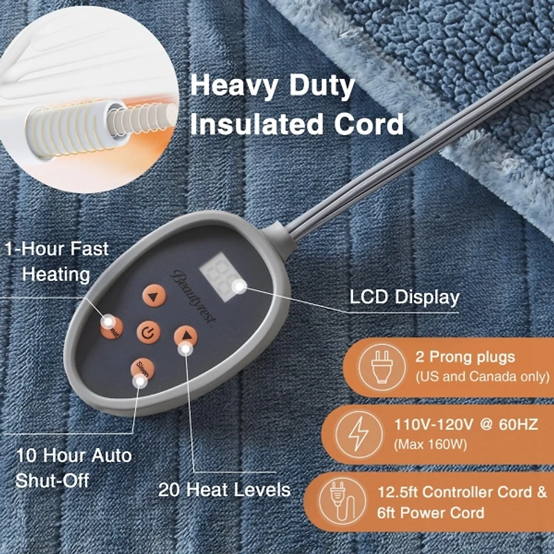 Beautyrest Blue Berber Heated Twin Blanket