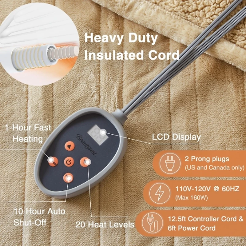 Beautyrest Tan Berber Heated Twin Blanket