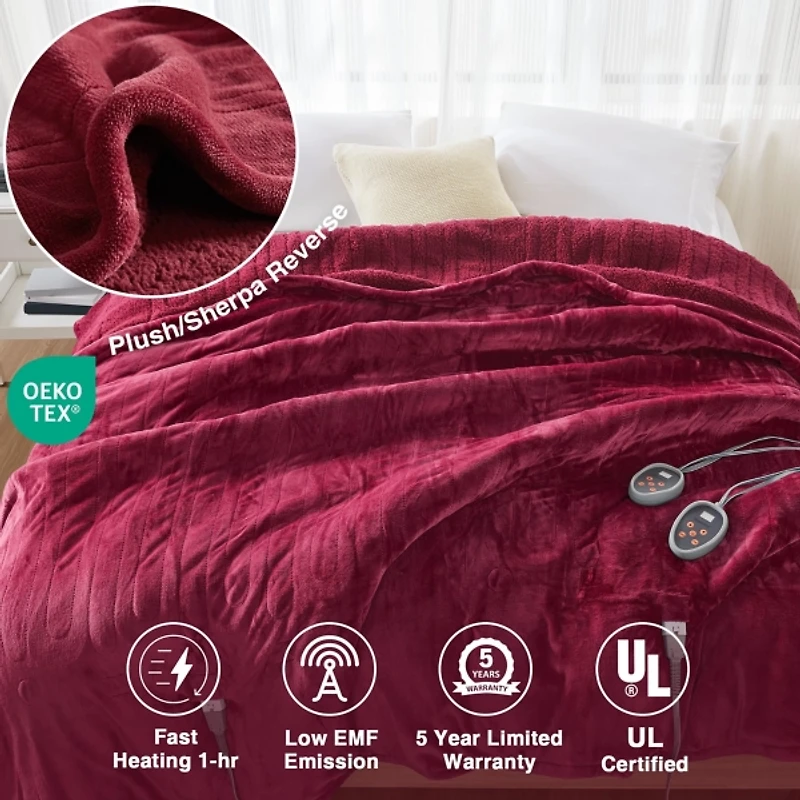 Beautyrest Burgundy Berber Heated Queen Blanket