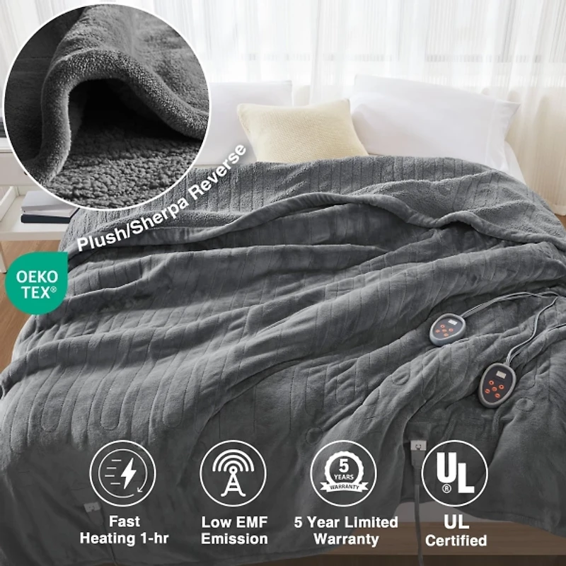 Beautyrest Gray Berber Heated King Blanket