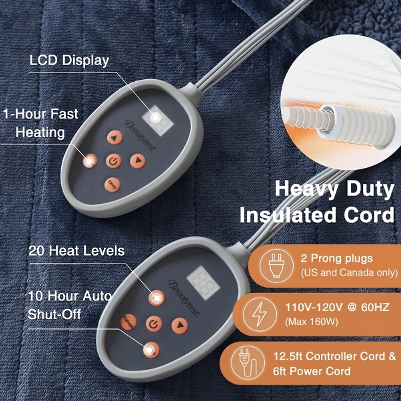 Beautyrest Navy Berber Heated King Blanket