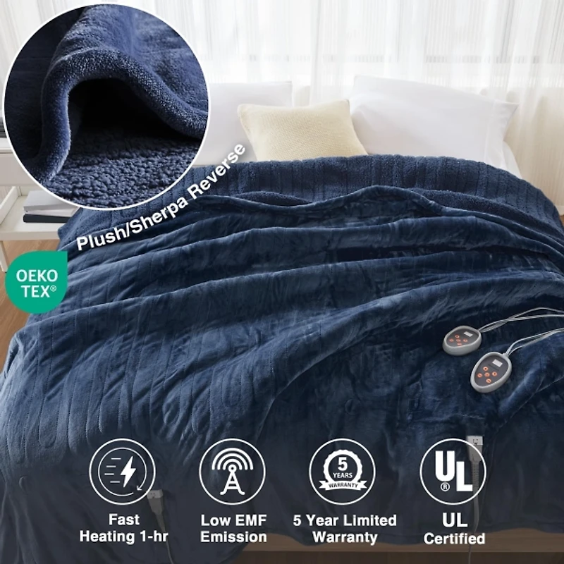 Beautyrest Navy Berber Heated King Blanket