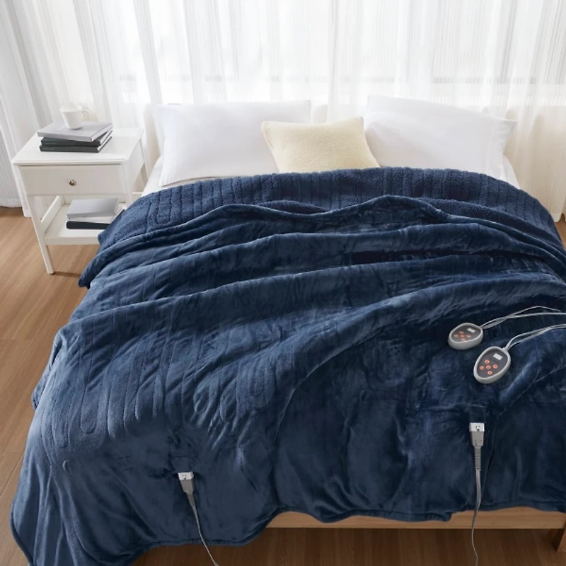 Beautyrest Navy Berber Heated King Blanket