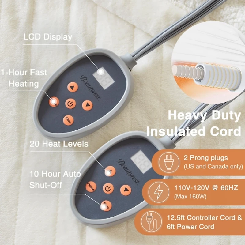 Beautyrest Ivory Berber Heated Queen Blanket