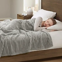 Serta Gray Corded Plush Heated Twin Blanket