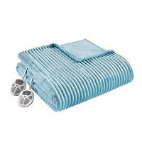 Serta Blue Corded Plush Heated Queen Blanket