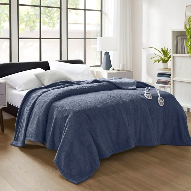Serta Navy Dream Soft Queen Heated Blanket