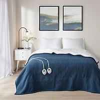 Serta Navy Fleece & Sherpa Heated Twin Blanket
