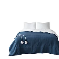 Serta Navy Fleece & Sherpa Heated Full Blanket