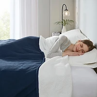 Serta Navy Fleece & Sherpa Heated King Blanket