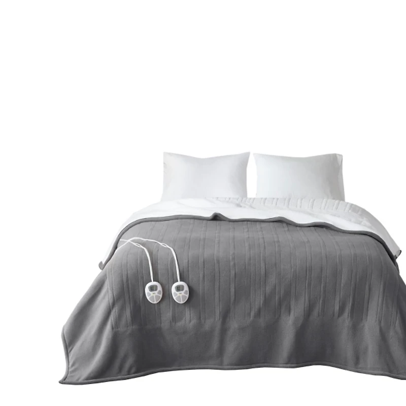 Serta Gray Fleece & Sherpa Heated King Blanket