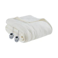 Serta White Fleece & Sherpa Heated Full Blanket