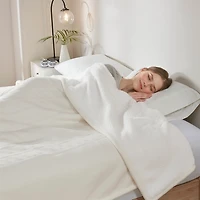 Serta White Fleece & Sherpa Heated Queen Blanket