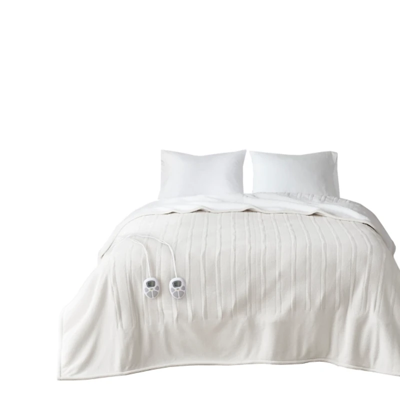 Serta White Fleece & Sherpa Heated Queen Blanket