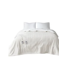 Serta White Fleece & Sherpa Heated Queen Blanket