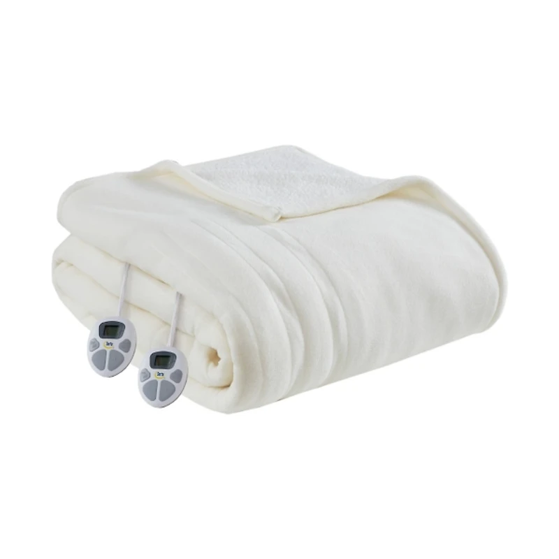 Serta White Fleece & Sherpa Heated King Blanket